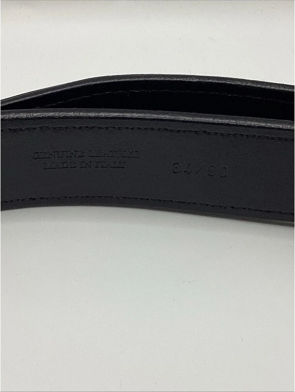 Ermenegildo Zegna Mens Black Leather Belt Silver Plaque Buckle Size 34/90 Italy